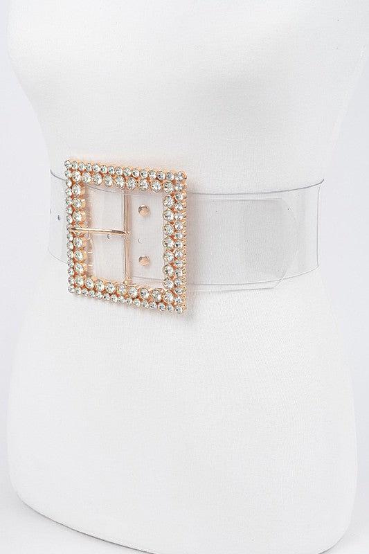 Multi Rhinestone Buckle Clear Belt – Main Event Boutique